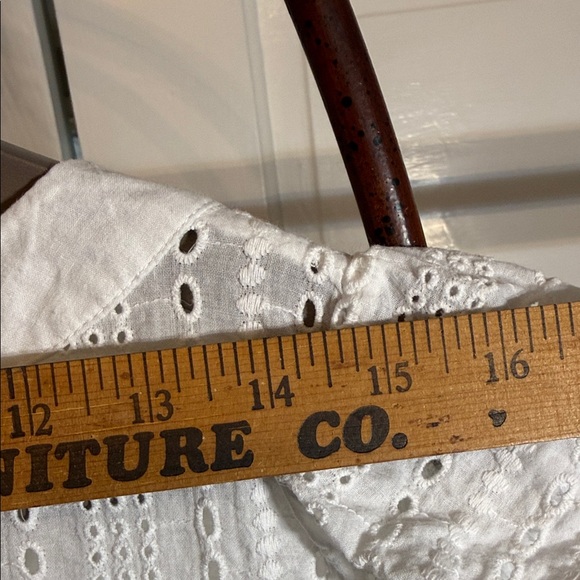 White Eyelet tiered ruffle Blouse Button Front Cottagecore Summer Top - Picture 9 of 11